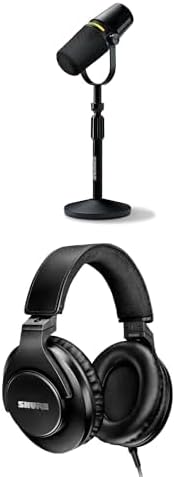 Shure MV7+ Podcast Microphone with Stand OBS Certified, Enhanced Audio, LED Touch Panel, USB-C & XLR Outputs,Podcasting, Streaming, Recording + SRH440A Over-Ear Wired Headphones