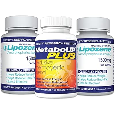 Lipozene Weight-Management Fiber Supplement, 2 Bottles 60 Capsules Total  MetaboUP Plus 30ct | Non-Stimulant Glucomannan Formula