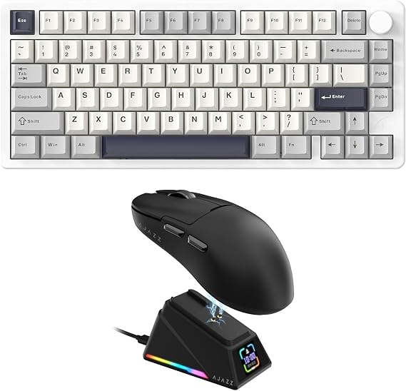 A.JAZZ FELICON x Attack Shark X86 75% Aluminum CNC Wireless Mechanical Gaming Keyboard AJ159APEX 8Khz Wireless Gaming Mouse Ultralight 56g with Magnetic Screen Charging Dock Combo Set(Starlight Wh