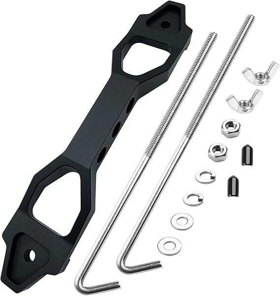 Heavy Duty Battery Hold Down Sets,With Billet Aluminum Battery Tie Down Bracket And 18-8(304) Stainless Steel J bolts(Black, 10 inch bolts)