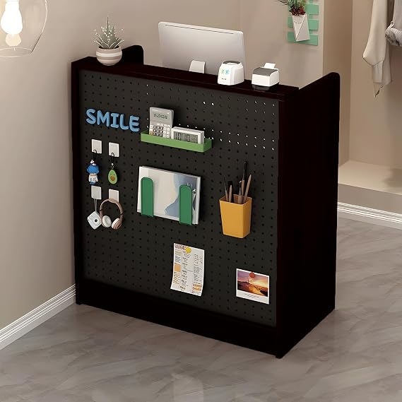 Reception Desk,Modern Reception Desk with Pegboard Front Counter with Display Panel and Organizer Storage, Cashier Desk for Salon, Office, Retail Store, Boutique Reception Furniture