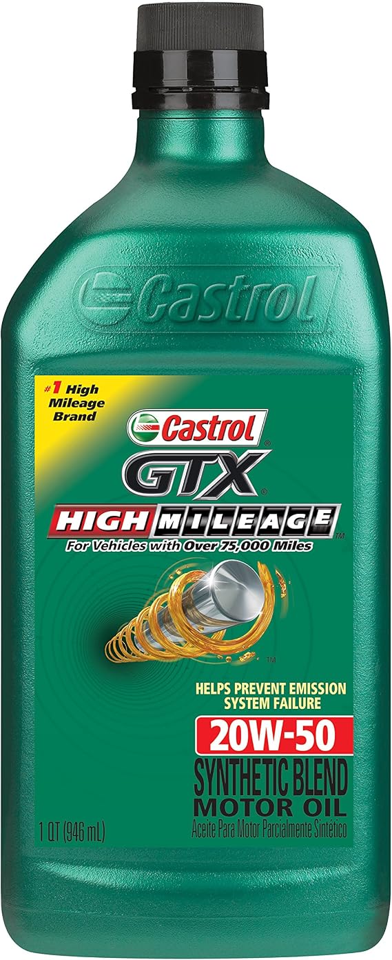 Castrol GTX High Mileage 20W-50 Synthetic Blend Motor Oil, 1 Quart